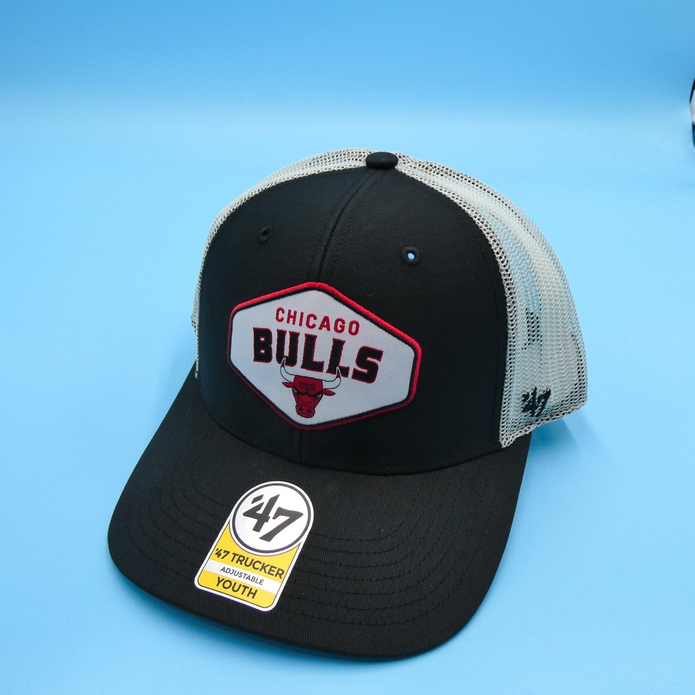'47 Brand Trucker Hat Youth Chicago Bulls Black White‎ Mesh Snapback NBA Cap